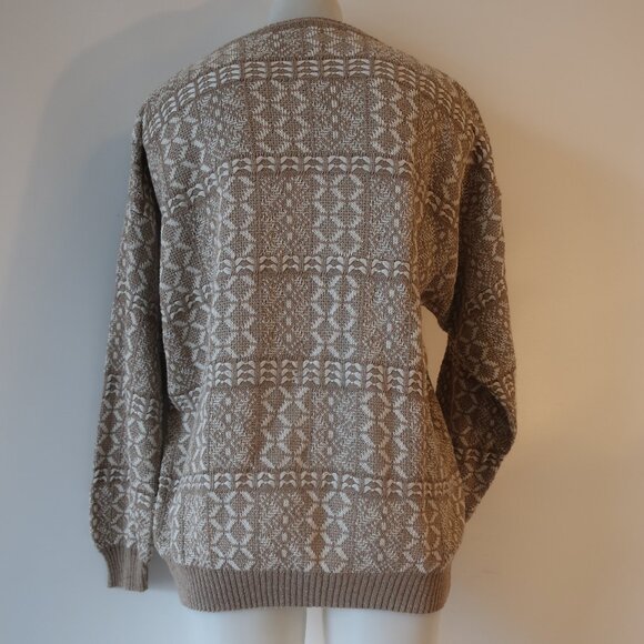 Mens Pronto Uomo Firenze Saks Fifth Avenue Tan White Knit Pullover Sweater XL * - Picture 7 of 9